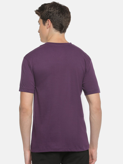 Macroman M-Series Solid Men V Neck Purple T-Shirt