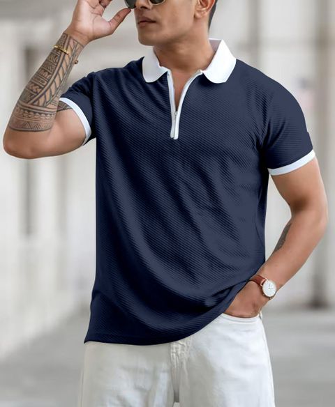 COMBRAIDED Men Black Polo Neck Polycotton T-Shirt - Image 7