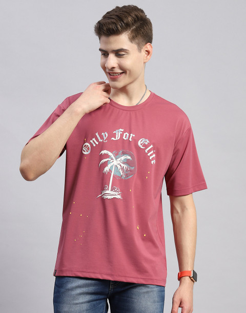 MONTE CARLO Printed Men Round Neck Pink T-Shirt