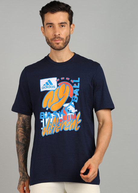 ADIDAS Graphic Print Men Round Neck Blue T-Shirt - Buy ADIDAS