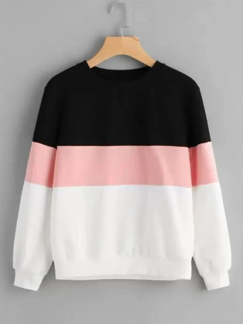 Kroptee Colorblock Couple Round Neck White, Black, Pink T-Shirt