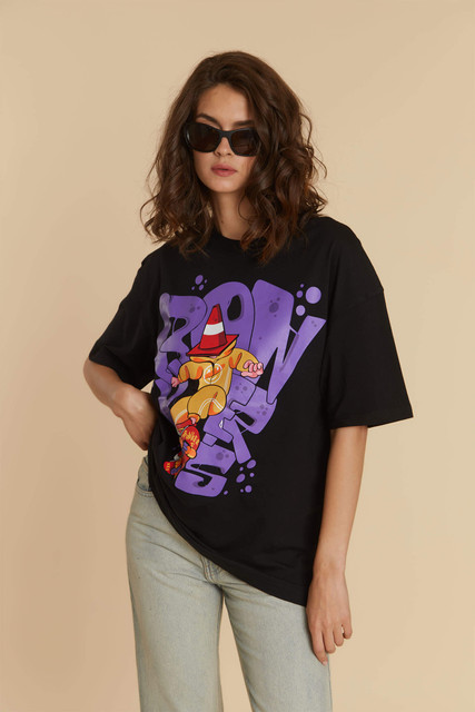 Bonkers Corner Printed, Typography Women Round Neck Black T-Shirt - Main Image