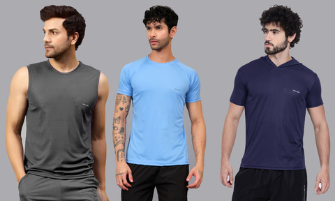 UDI n ADI Sporty Men Round Neck Grey, Light Blue, Navy Blue T-Shirt