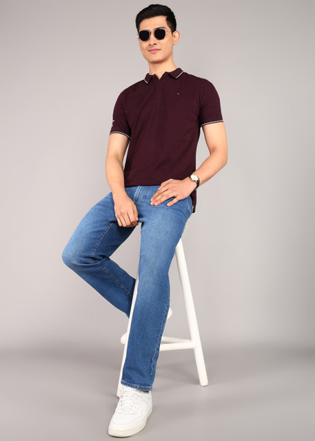 Louis Philippe Jeans Striped Men Polo Neck Purple T-Shirt Buy
