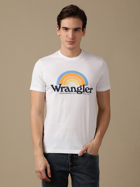 Wrangler Typography, Graphic Print Men Round Neck White T-Shirt