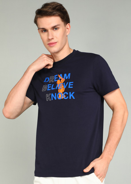 REEBOK Graphic Print Men Round Neck Dark Blue T-Shirt