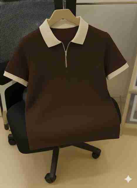 METRONAUT Men Brown Colorblock Zip Neck Viscose Rayon T-Shirt - Image 5