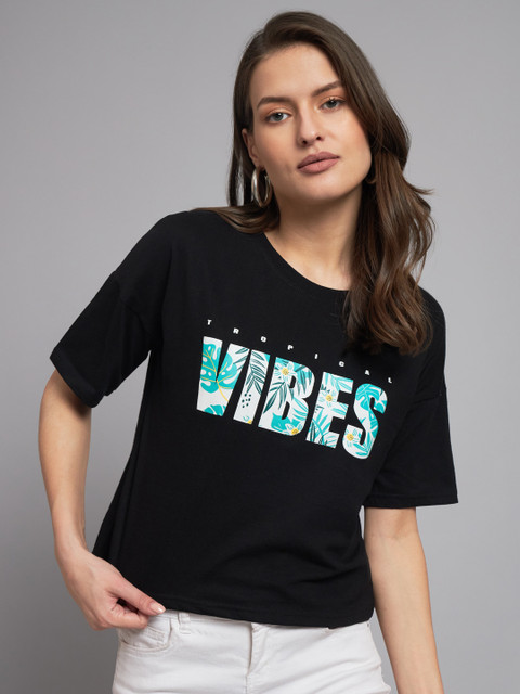 AD FASHION Printed, Typography Women Round Neck Black T-Shirt