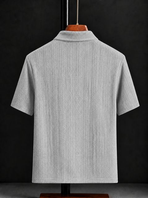 GLOBAL NOMAD Self Design Men Zip Neck White, Grey T-Shirt - Buy