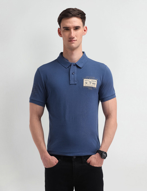 POLO Solid Men Polo Neck Blue T-Shirt Buy POLO