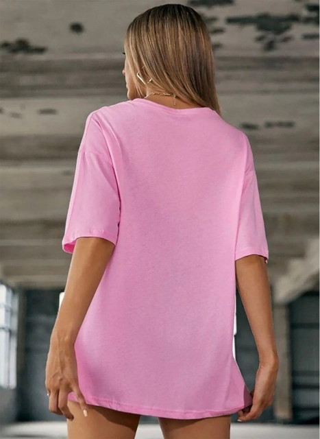 London Hills Printed Women Round Neck Dark Green, Pink T-Shirt