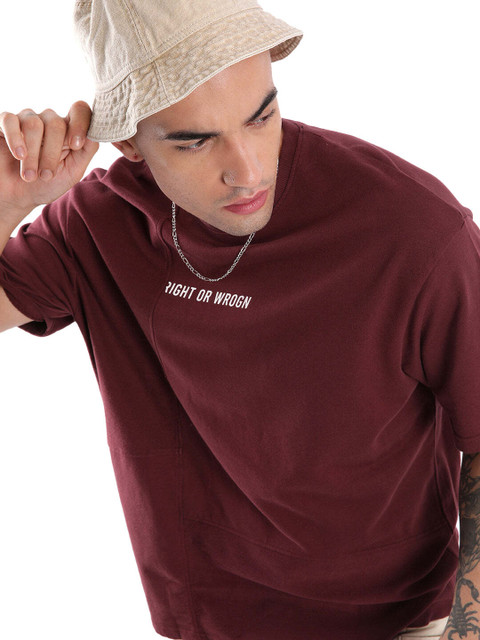 WROGN Colorblock Men Crew Neck Maroon T-Shirt