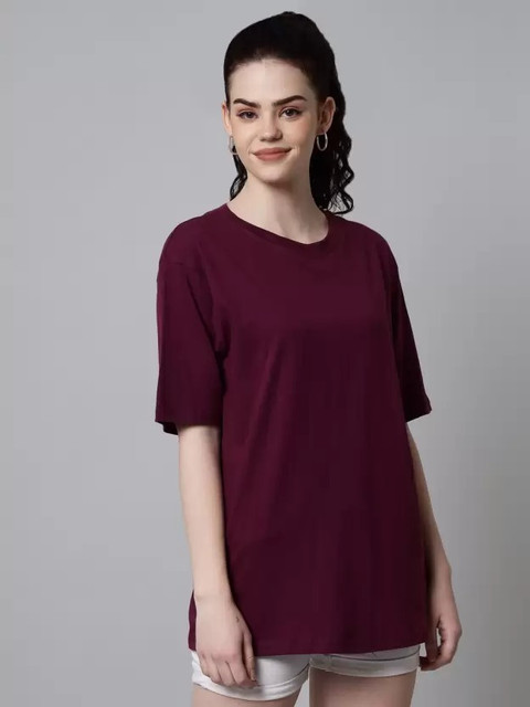 Timyka Solid Women Round Neck Purple T-Shirt Buy Timyka Solid