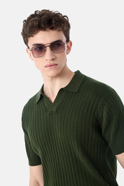 Snitch Men Solid Polo Neck Pure Cotton Green T-Shirt - Image 7