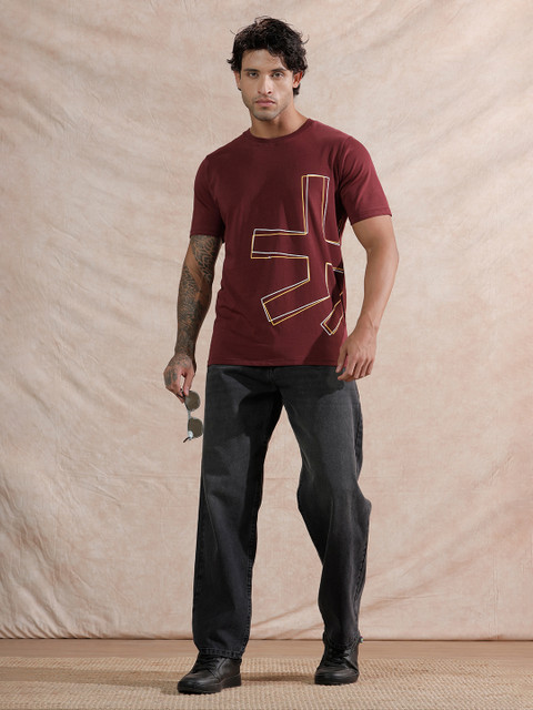 WROGN Solid Men Round Neck Maroon T-Shirt