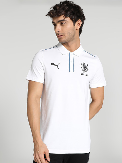 PUMA Typography, Printed Men Polo Neck White T-Shirt