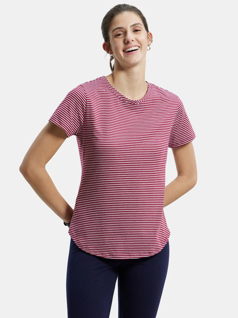 JOCKEY Striped Women Round Neck Red T-Shirt Buy JOCKEY Striped