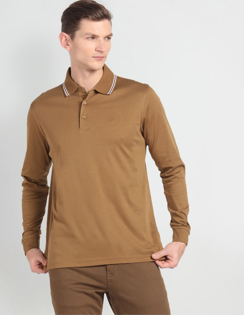ARROW Solid Men Polo Neck Brown T-Shirt Buy ARROW Solid Men Polo