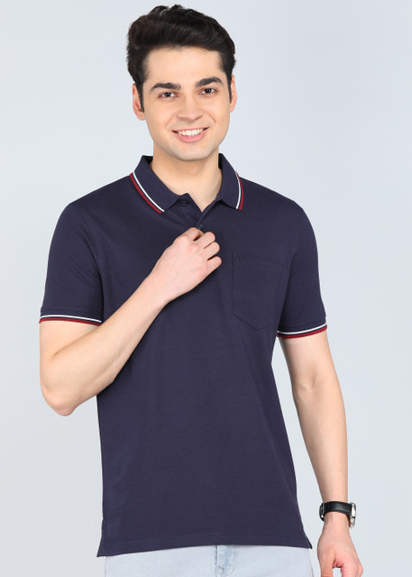 PETER ENGLAND Solid Men Polo Neck Blue T-Shirt Buy PETER ENGLAND