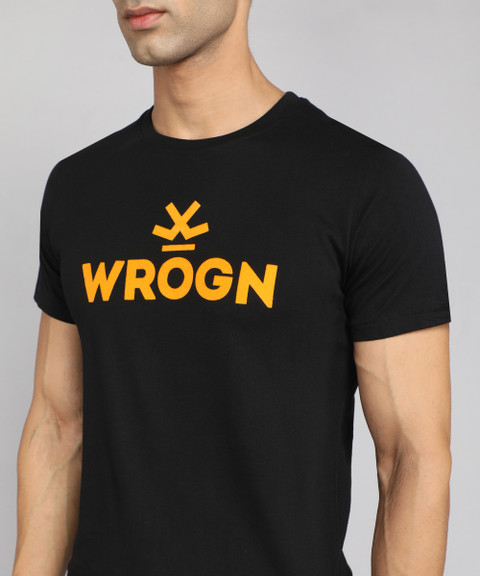 WROGN Printed Men Crew Neck Black T-Shirt