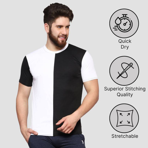 rotaqo Colorblock Men Round Neck White, Black T-Shirt - Buy rotaqo