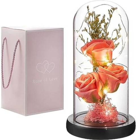 ECAPT Rose in Glass Dome/Beautiful Bright Enchanted Rose/Wooden Flower  Lamps Night Lamp