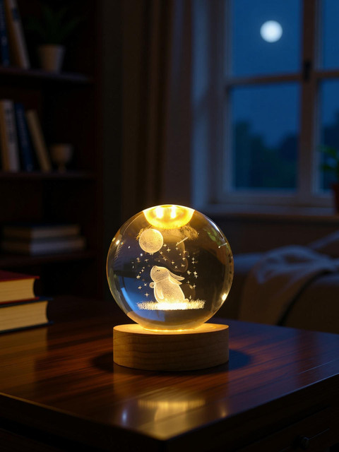 SHOPOGENIX Crystal Ball Engraved Rabbit And Moon 2.4'' Glass Globe