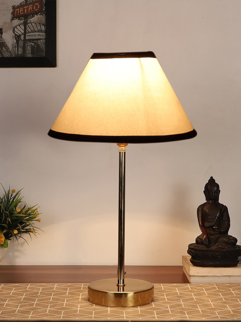 Devansh White Black Cotton With Metal Gold Table Lamp Table Lamp