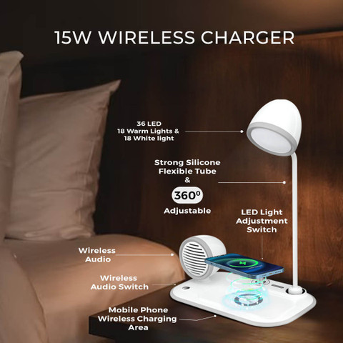 REMAXX RetroWave in Desk Lamp, 15w Wireless Charger, Bluetooth Calling  Speaker Study Lamp