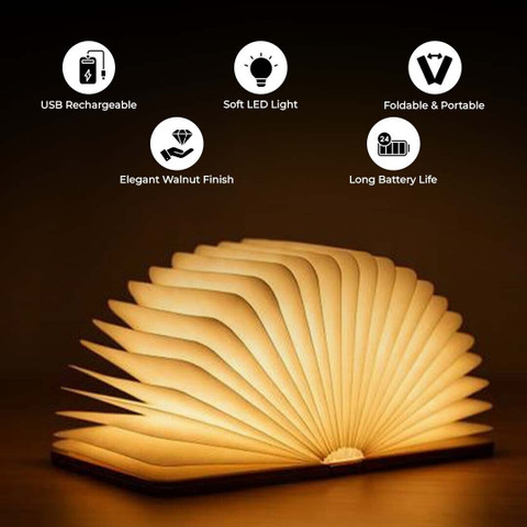 Arion Solution Book Lamp Book Shaped Table Lamp Gift Christmas lights  Rechargeable LED Portable Table Lamp Foldable Night Lamp Mini Wooden Cover  Book