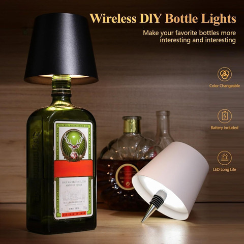 KIZJORYA Bottle Lamp, LED Wireless Wine Bottle Lamp Shade Table