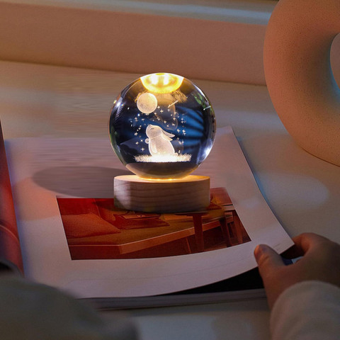 Shopogenix Doraemon Crystal Ball Led Wooden Base Creative Engraved Crystal Ball Night Lamp Night Lamp