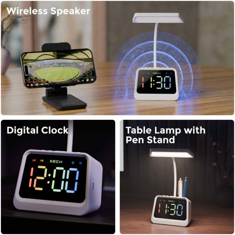 xech Alarm Clock Lamp and Pen Stand mini Speaker Rechargeable Desk