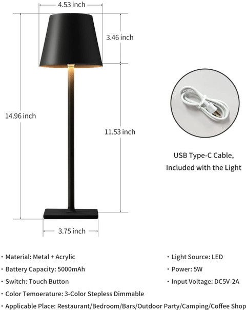 OKASTA Table Lamp Rechargeable Lamps: 6000mAh Battery Operated Table Lamp  Table Lamp