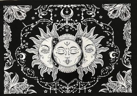 DORAYA Three Face Sun Psychedelic Tarot Sun Moon Star Wall Hanging
