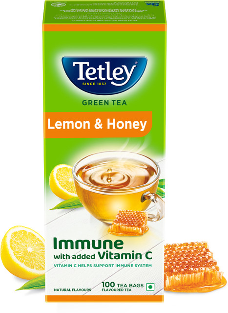 Tetley Lemon and Honey Green Tea Bags Box