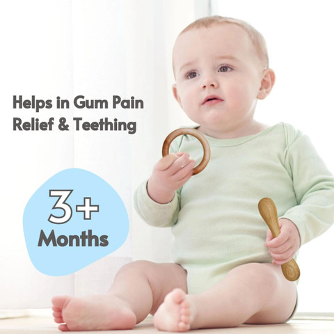 BABYCOV Fish Octopus Natural Neem Wood Teethers for Babies|Set of (Age  4+ Months) Teether