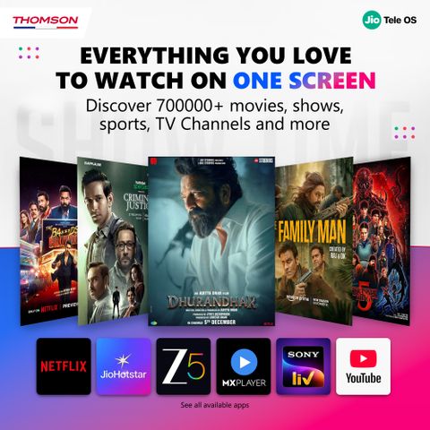 Thomson 80 cm (32 inch) QLED HD Ready Smart JioTele OS TV 2026 Edition with 36W Sound Output 2 Speaker 350 Nits Brightness 400+ free live TV channels 300+ JioGames Web Browser Sports Mode Bezel Less Design (32TJHQ002) - Image 6