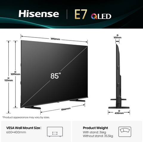 Hisense 85E7Q 215 cm (85 inch) QLED Ultra HD (4K) Smart VIDAA TV