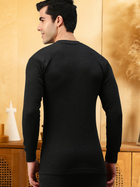 LUX COTT'S WOOL Full Sleeve Round Neck Black Thermal Men Top