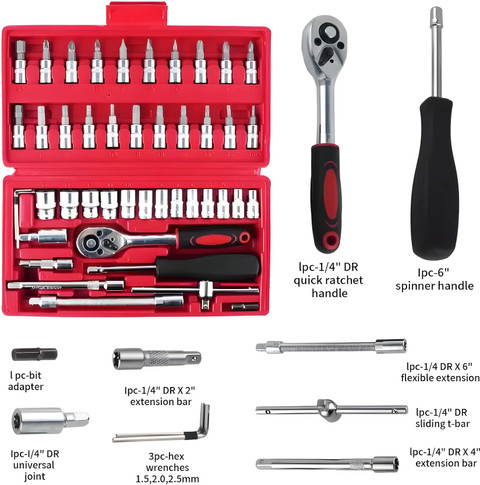 Joyful Junction 46PCS Sockets, Extension Bars, Mechanic Kits for