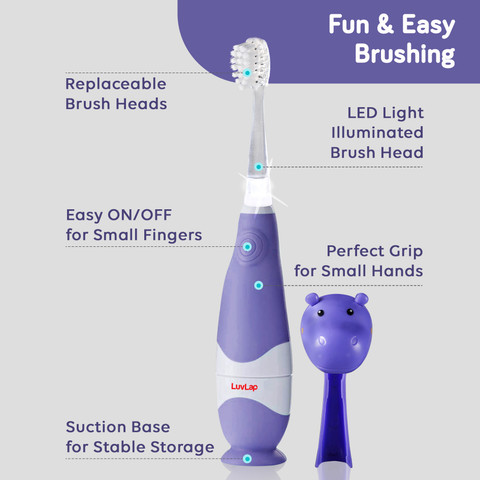 LuvLap Hippo Joy Baby Sonic Infant Toddler Electric Toothbrush