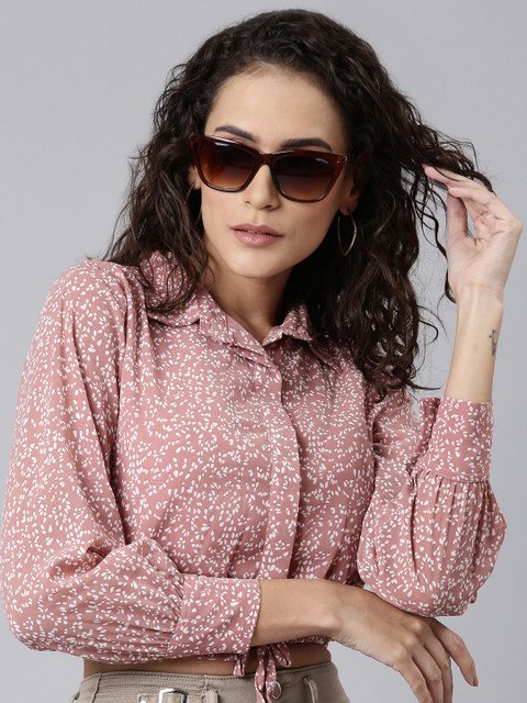SHOWOFFFF Casual Printed Women Pink, White Top