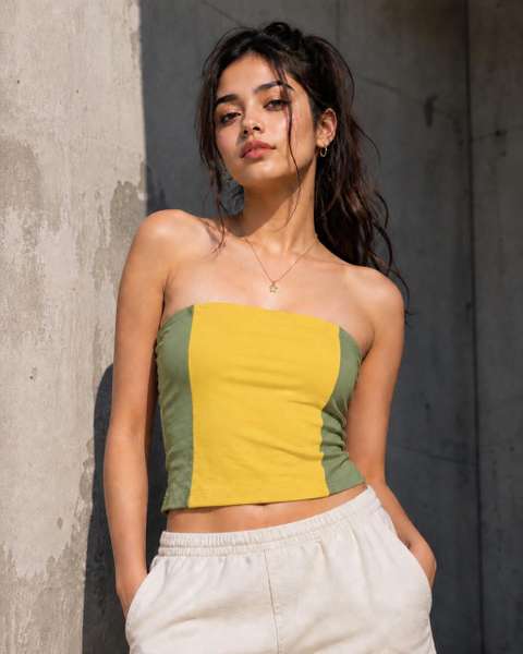Global Reach Casual Sleeveless Color Block Women Yellow Top view 2
