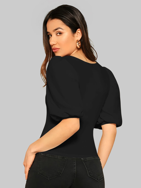 Maheshvi Casual Solid Women Black Top