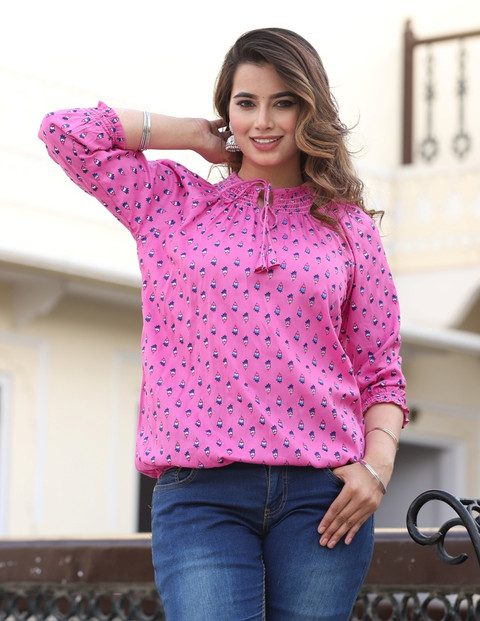 Pittra4ever Casual Printed Women Pink Top