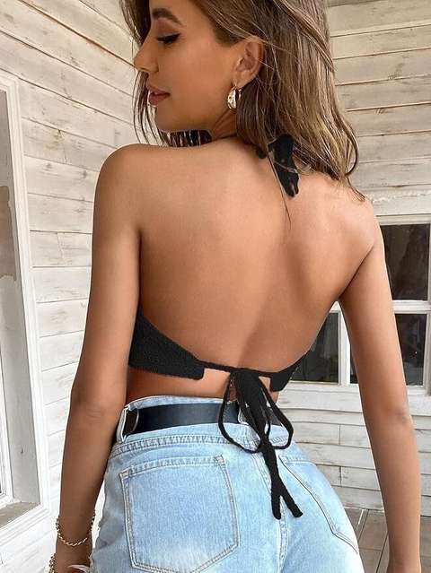 Epid Party Sleeveless Self Design Women Black Top view 4