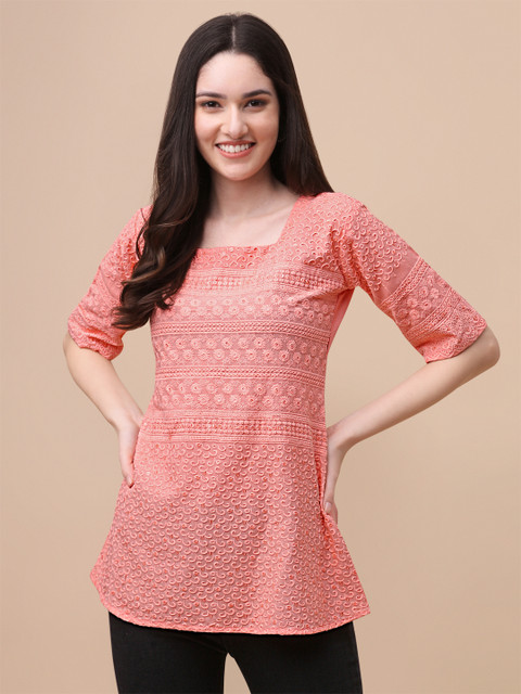 luzumbez Casual Embroidered Women Black Top - Main Image