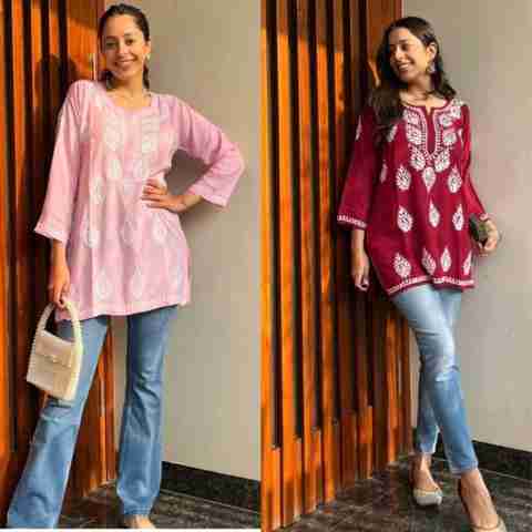 Radharaman Textiles Casual Embroidered Women Orange Top - Buy