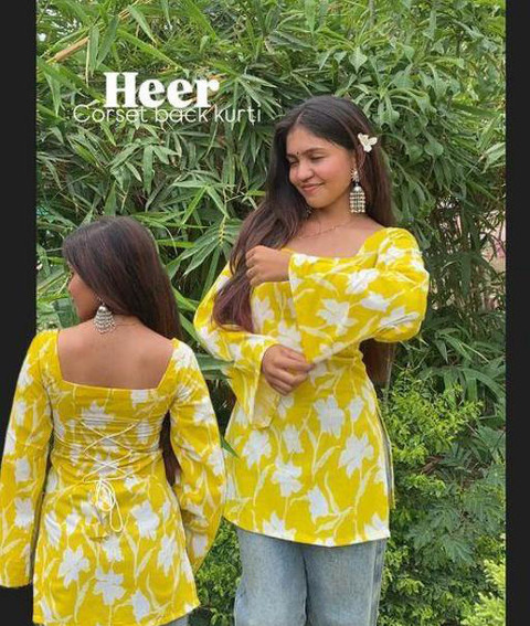 トップス maya MAYA TEXTILE Casual Printed Women Yellow Top - Buy MAYA TEXTILE